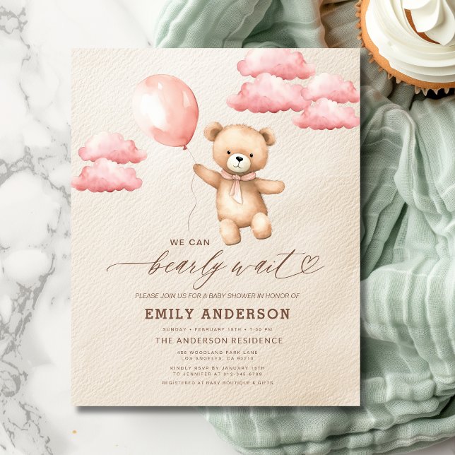 Budget Bearly Wait Neutral & Pink Girl Baby Shower Flyer (Creator Uploaded)