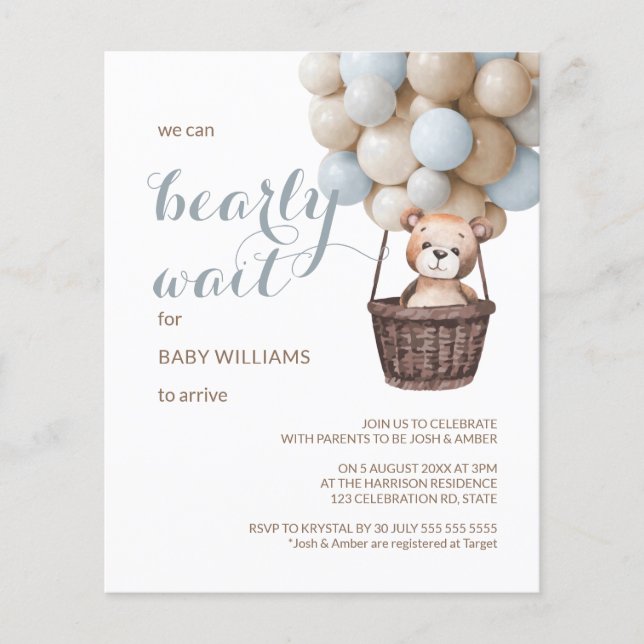 Budget Bearly Wait Teddy Balloons Boy Baby Shower (Front)