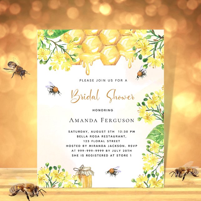 Budget Bee Bridal shower yellow floral invitation (Creator Uploaded)