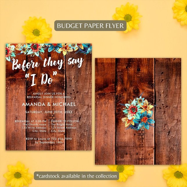 Budget Before They Say I Do Wood Rehearsal Dinner Flyer (Front/Back)