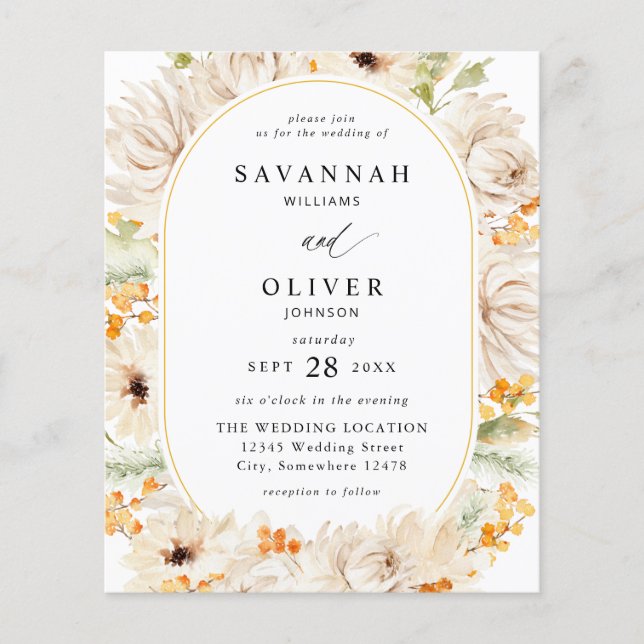 Budget  Beige & Orange Floral Wedding 2 Flyer (Front)