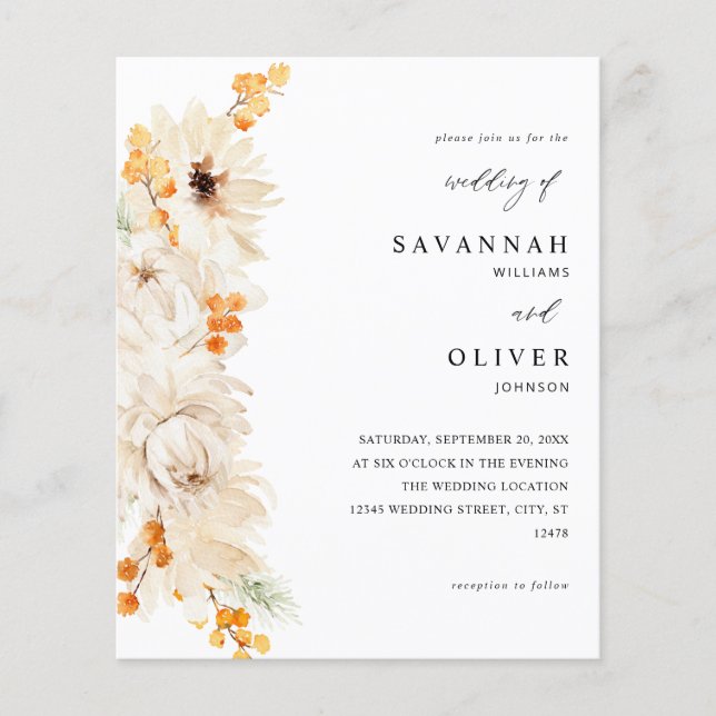 Budget  Beige & Orange Floral Wedding Flyer (Front)