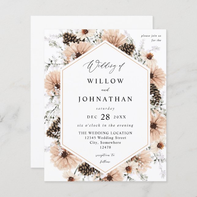 Budget Beige & Pine Rustic Floral Wedding (Front/Back)