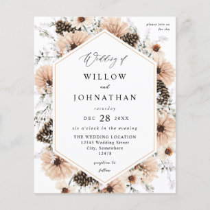 Budget Beige & Pine Rustic Floral Wedding Flyer