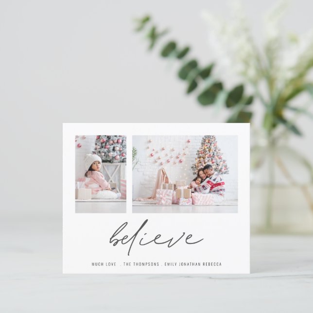 Budget Believe 2 Photos Script Christmas Card (Standing Front)