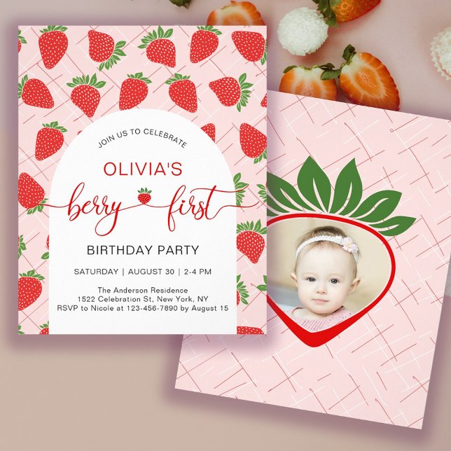 Budget Berry 1st First Birthday Party Invitation Flyer (Budget Berry 1st First Birthday Party Invitation Flyer)