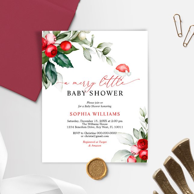 Budget Berry A Merry Little Baby Shower Invitation (Creator Uploaded)
