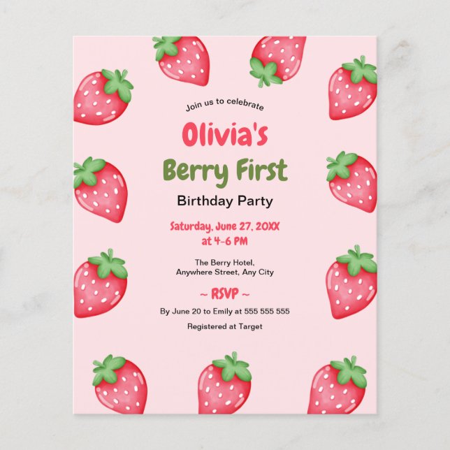 Budget Berry First Birthday 1st Birthday Invite  Flyer (Front)