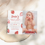 Budget Berry First Girl Photo 1st Birthday Party<br><div class="desc">Come and join us to have some fun, our sweet little berry is turning one! Berry first birthday one-year-old party theme. The front of this budget card is divided into two sections, to the left, there is the invitation design, and to the right, there is a photo of the birthday...</div>