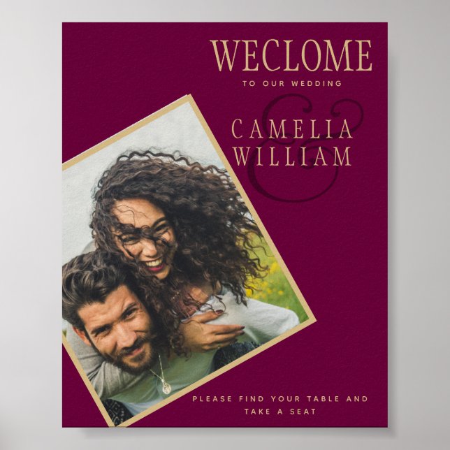 BUDGET Berry Gold Wedding PHOTO Welcome SIGN (Front)