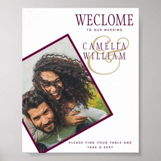 BUDGET Berry Gold Wedding PHOTO Welcome SIGN (Front)