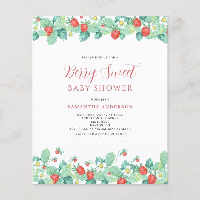 Budget Berry Sweet Baby Shower Invitation  Flyer (Front)