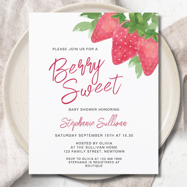 Budget Berry Sweet Strawberry Baby Shower Invite (Creator Uploaded)