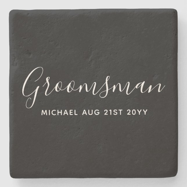 BUDGET Bestman Groomsman GIFTS Classic Black Stone Coaster (Front)