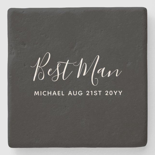 BUDGET Bestman Groomsman GIFTS Classic Black Stone Coaster (Front)