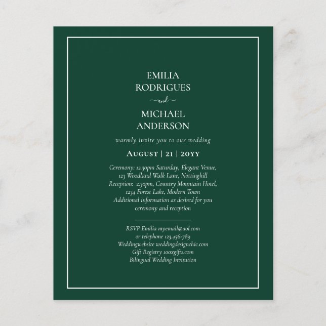BUDGET Bilingual Double Sided Wedding Boda Green   Flyer (Front)