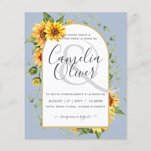 BUDGET Bilingual Sunflowers Spanish Wedding Boda (Back)