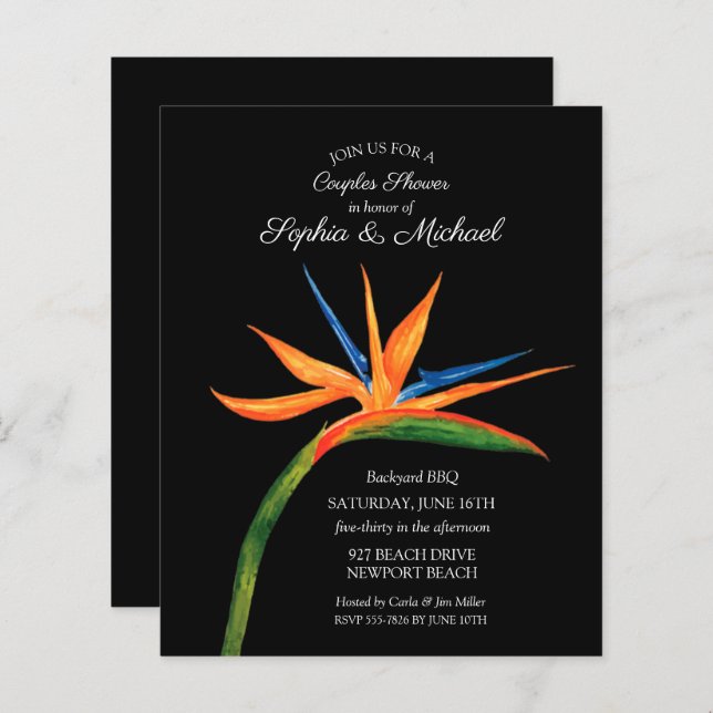 Budget Bird of Paradise Couples Shower Invites (Front/Back)