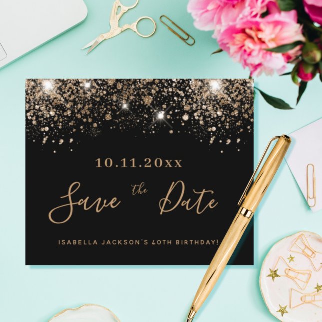 Budget Birthday black gold glitter save the date (Creator Uploaded)