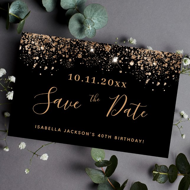 Budget Birthday black gold glitter save the date (Creator Uploaded)