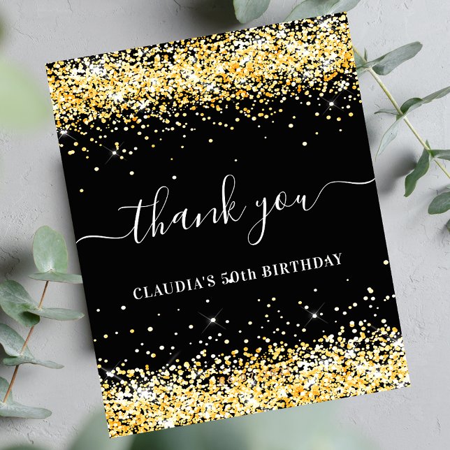 Budget Birthday black gold glitter thank you (Creator Uploaded)