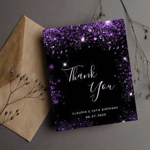 Budget Birthday black purple glitter thank you