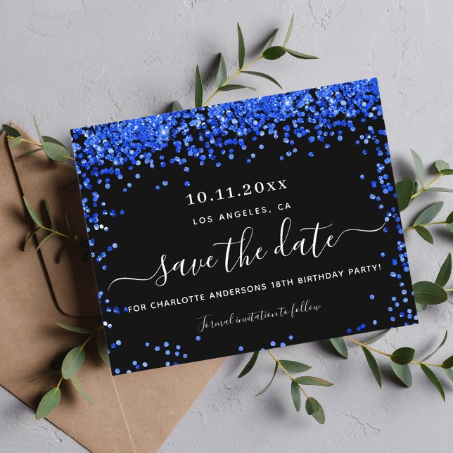Budget birthday black royal blue save the date (Creator Uploaded)