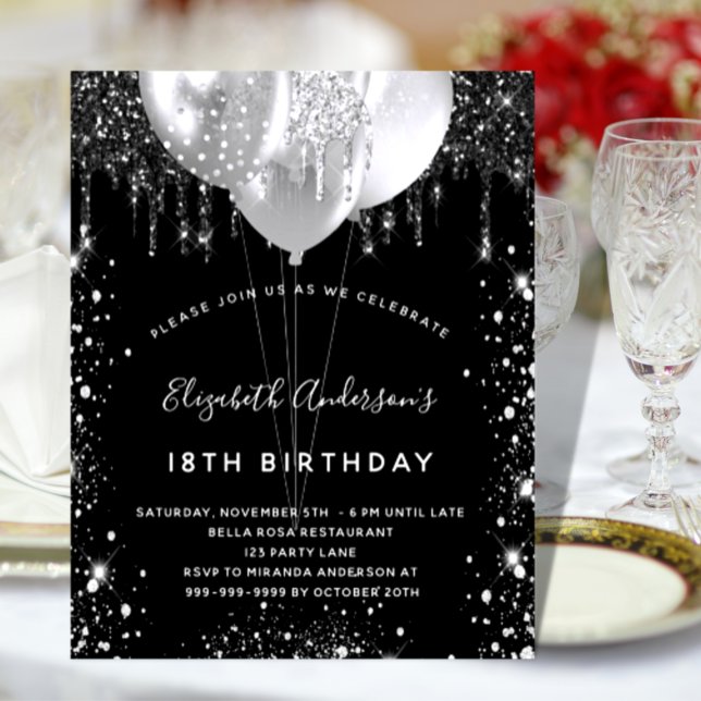 Budget birthday black silver glitter dust balloons (Creator Uploaded)