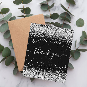 BUDGET Birthday black silver glitter thank you