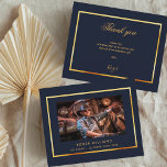 Budget birthday blue gold photo thank you<br><div class="desc">A simple and elegant thank you card with photo.  A dark blue background,  a faux gold frame.  Personalise and add your thank you note.</div>