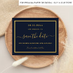 Budget birthday blue gold save the date<br><div class="desc">A simple and classic Save the Date.  A dark blue background,  a faux gold frame.  Personalise and add the date,  place of the event and a name.</div>