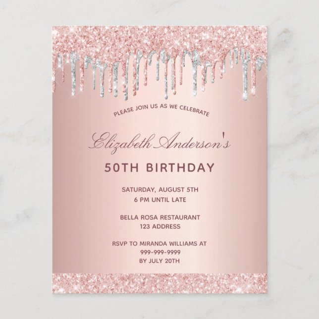 Budget birthday blush rose gold glitter silver (Front)