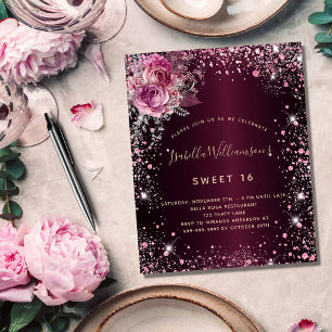 Budget birthday burgundy pink glitter florals