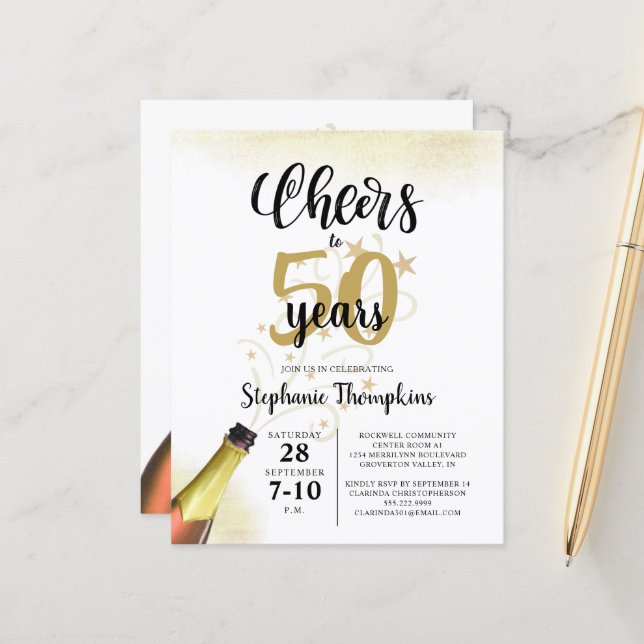 Budget Birthday CHEERS TO # YEARS Black Gold (Front/Back In Situ)