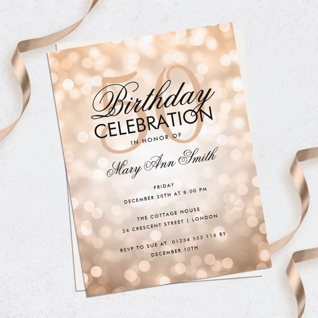 Budget Birthday Copper Sparkle Light Invite Postcard (Creator Uploaded)