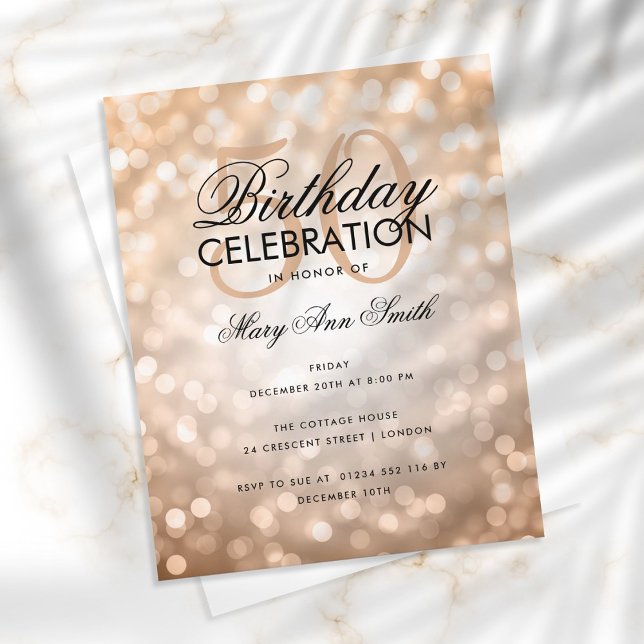 Budget Birthday Copper Sparkle Lights Invite (Creator Uploaded)