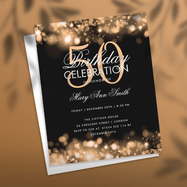 Budget Birthday Elegant Gold Glam Lights Invite (Creator Uploaded)