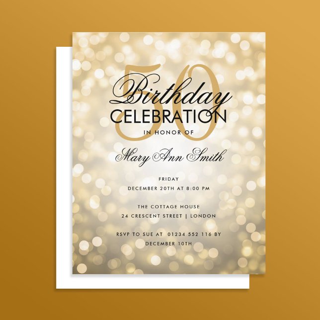 Budget Birthday Elegant Gold Sparkle Lights Invite (Creator Uploaded)