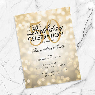 Budget Birthday Elegant Gold Sparkle Lights Invite Postcard