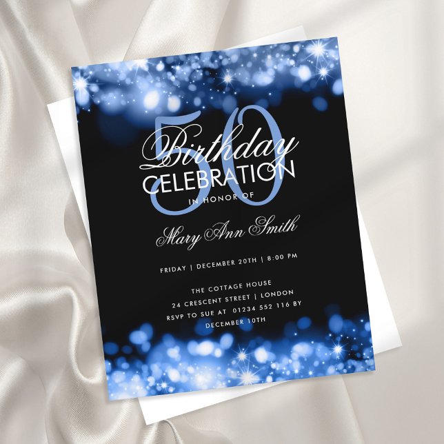 Budget Birthday Elegant Navy Blue Lights Invite (Creator Uploaded)
