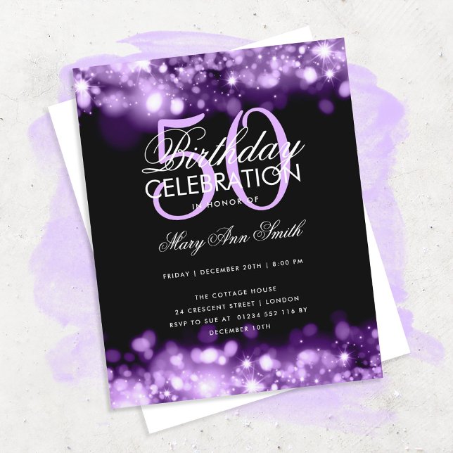 Budget Birthday Elegant Purple Lights Invite (Creator Uploaded)