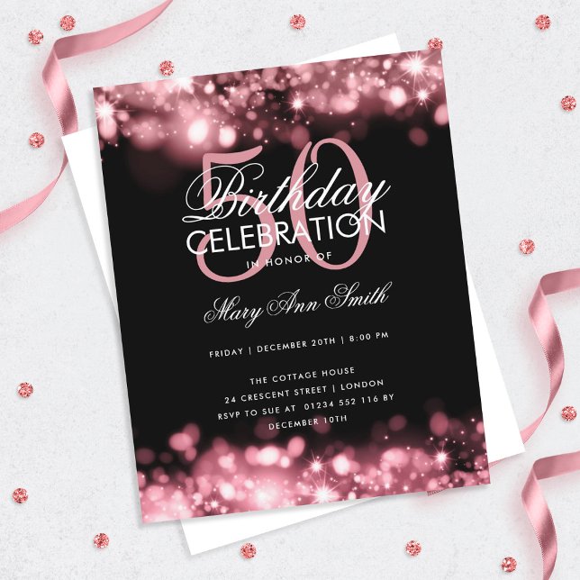 Budget Birthday Elegant Rose Gold Lights Invite (Creator Uploaded)