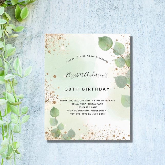 Budget birthday eucalyptus glitter greenery modern (Creator Uploaded)