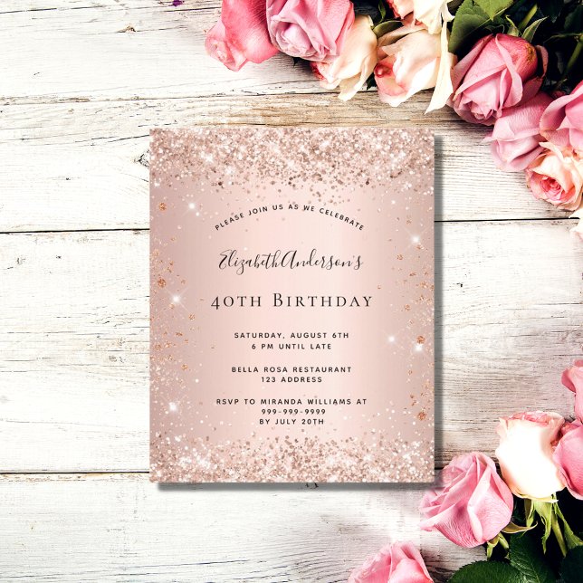 Budget birthday glitter blush rose gold invitation (Creator Uploaded)