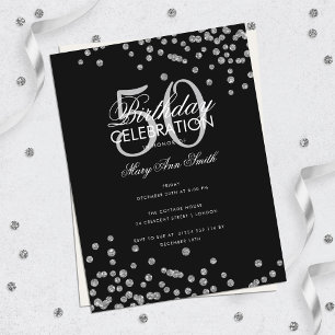 Budget Birthday Glitter Confetti Silver Black Postcard