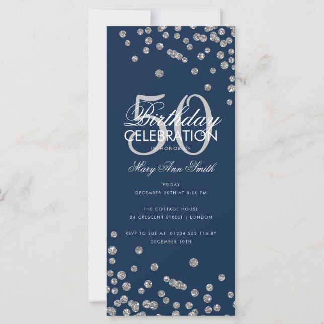 Budget Birthday Glitter Confetti Silver & Navy  (Front)