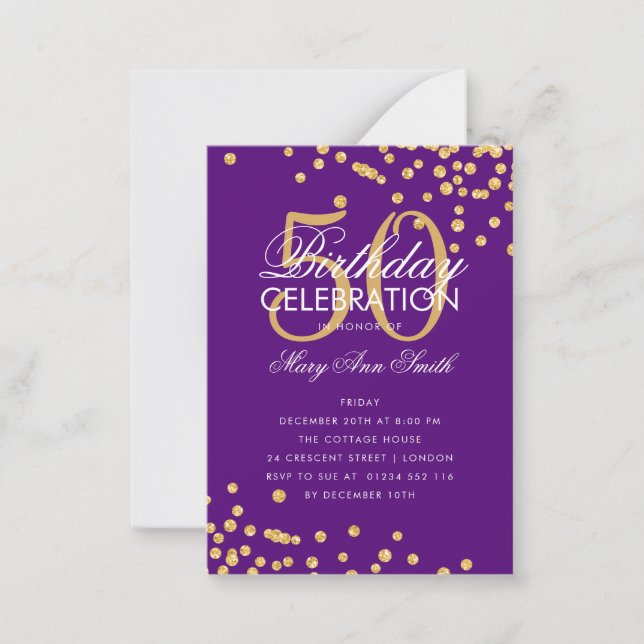 Budget Birthday Glitter Gold Purple Invite (Front)