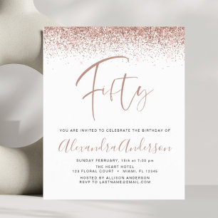 Budget Birthday Glitter Rose Gold Invitation