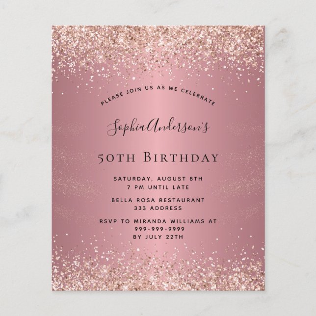 Budget birthday glitter rose gold metal  (Front)