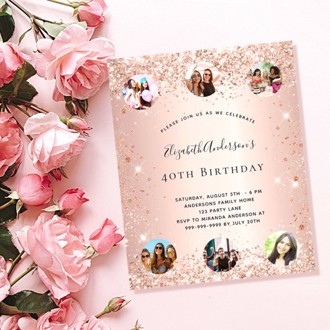 Budget birthday glitter rose gold photo invitation (Creator Uploaded)